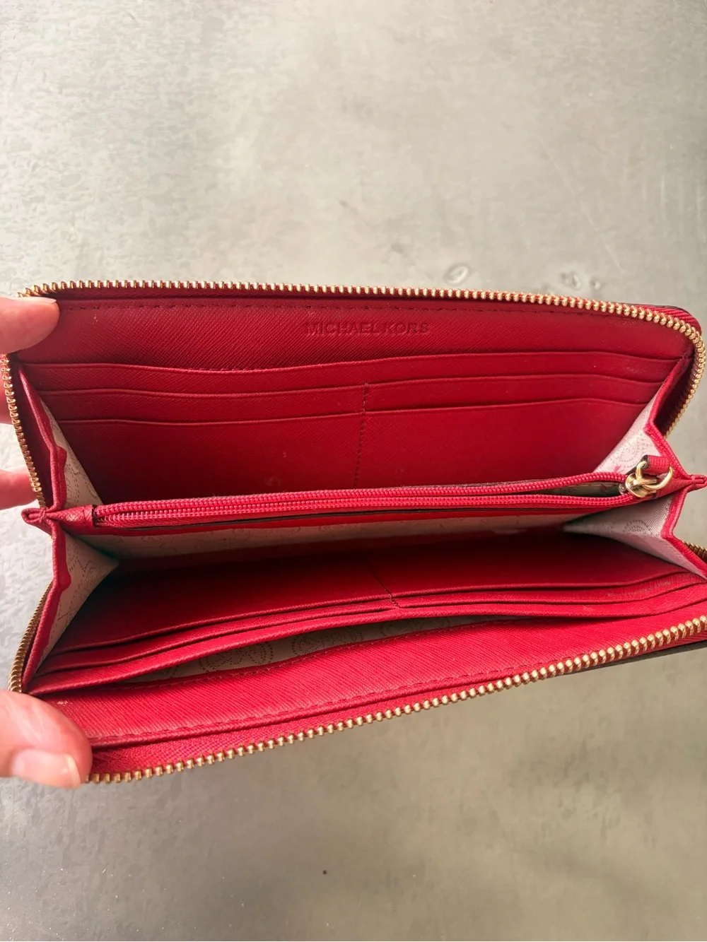 Michael Kors Red Zip-Around Saffiano Wallet with Gold Logo